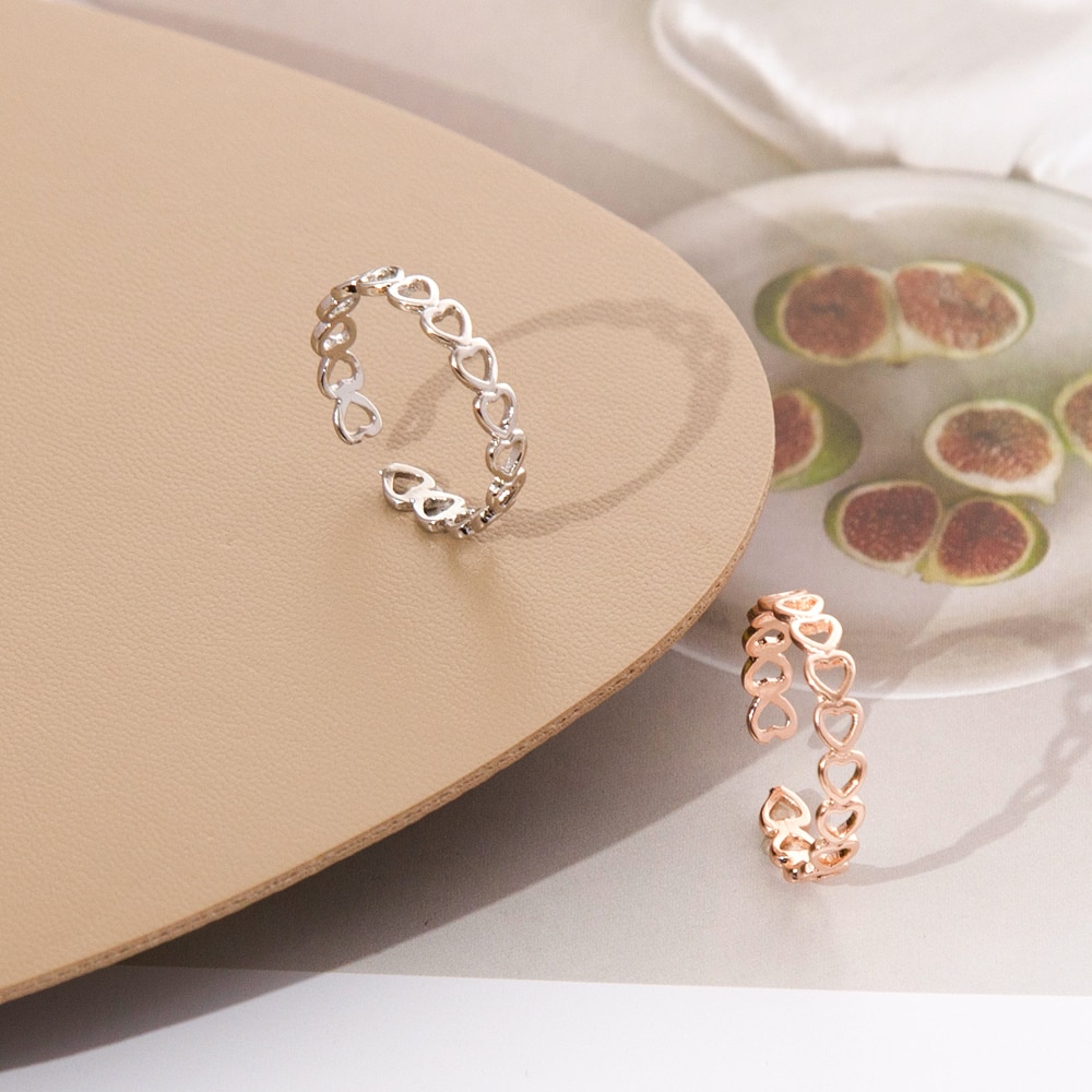 LATS Gold Silver Color Hollowed-out Heart Shape Open Ring Cute Love Jewelry for Women Girl Child Adjustable