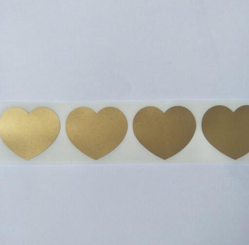 Scratch Off Sticker 50pcs 30x35mm Love Heart Shape 4 Colors For Secret Code Cover Home Game Wedding Message Card: gold