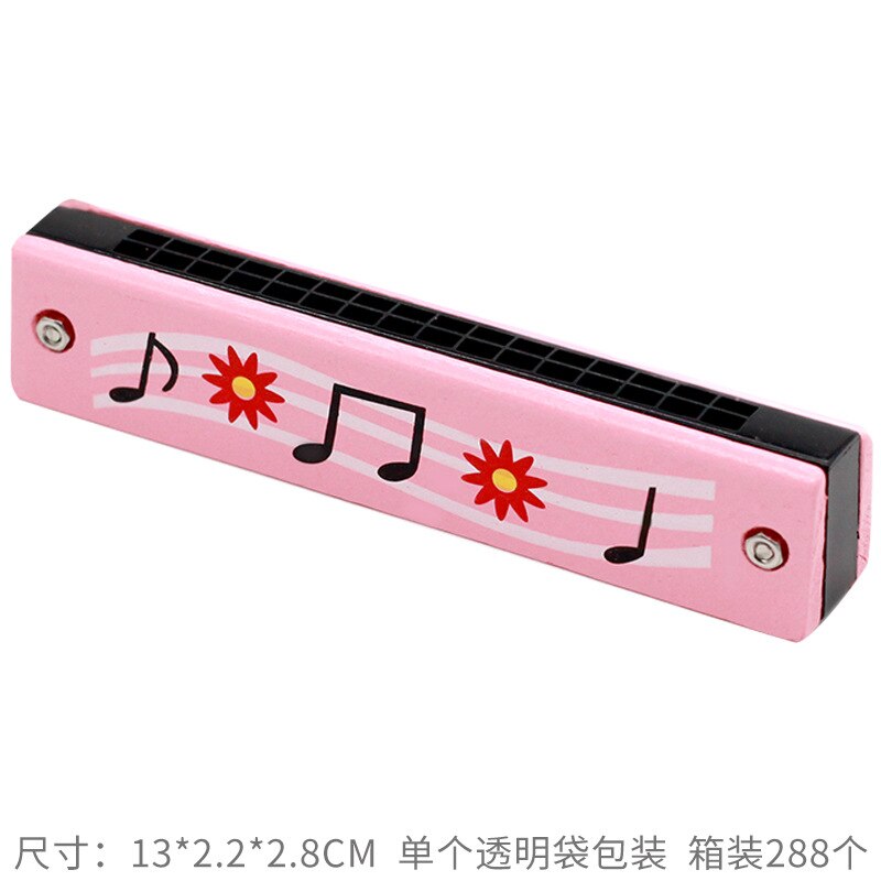 Double Row 16 Hole Harmonica Musical Instruments Children's Wooden Painted Harmonica Early Education Toy Teaching: a