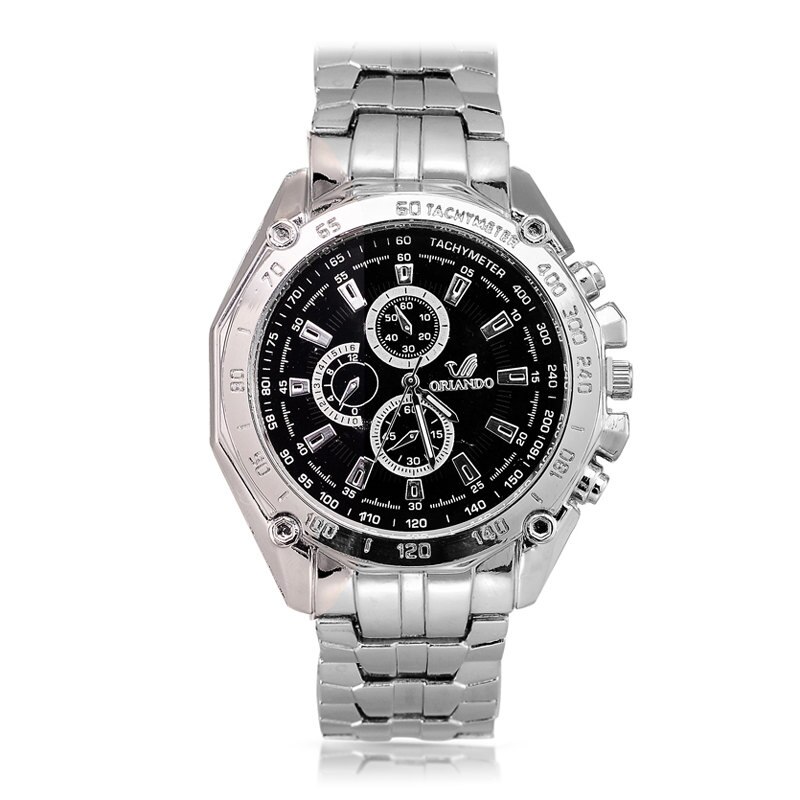Reloj LOLIA de cuarzo dorado, reloj de pulsera de acero inoxidable para hombre, vestido clásico, relojes de negocios para hombre: Silver Black