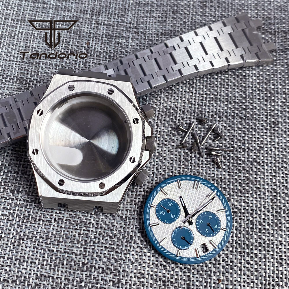 Roestvrijstalen Geborsteld 42Mm Horlogekast Armband Achtkant Bezel Saffier Crystal Fit Vk63 Vk64 Chronograaf Quartz Uurwerk: green