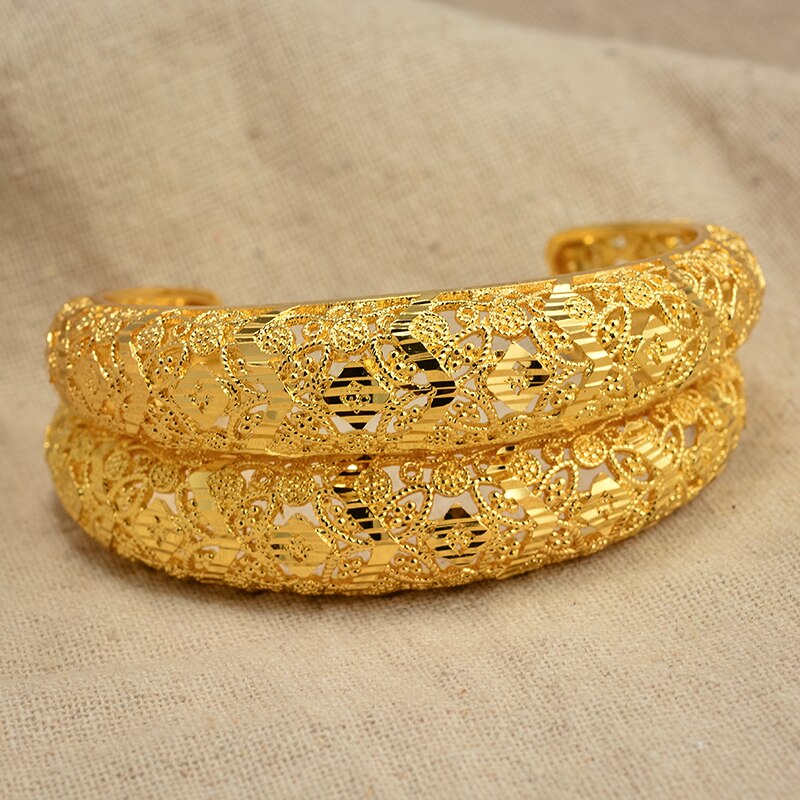 Annayoyo 24K Dubai couleur or Bracelets pour femmes Bracelets éthiopiens moyen-orient bijoux de mariage africains: 2PCS
