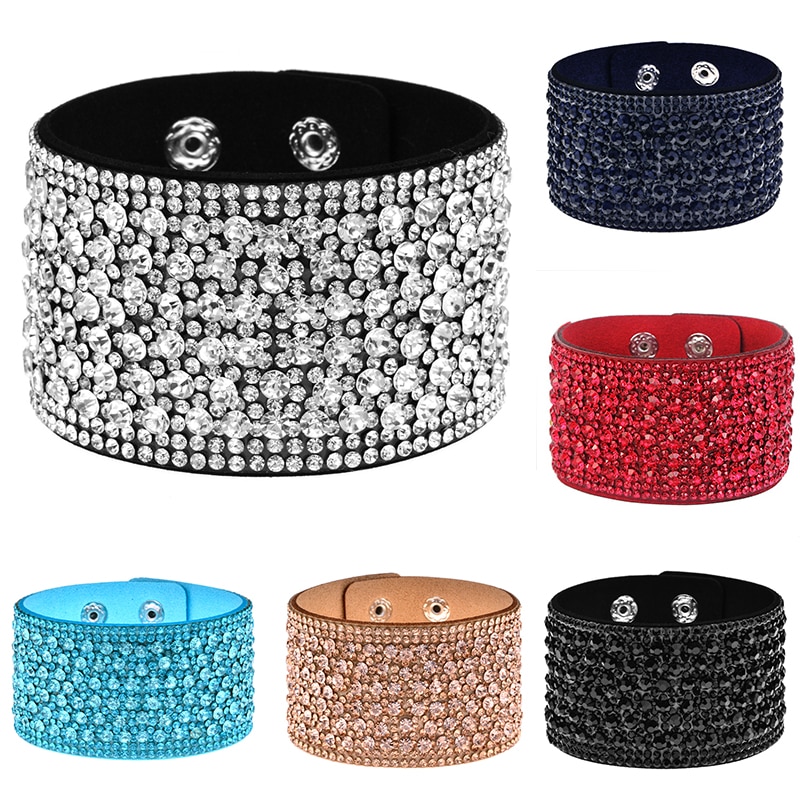 Louleur Breiten Leder Kristall Armbänder & Armreifen Für Frauen Mädchen Handgemachte Weibliche Charme Manschette Armbinde Armbinde Partei Schmuck