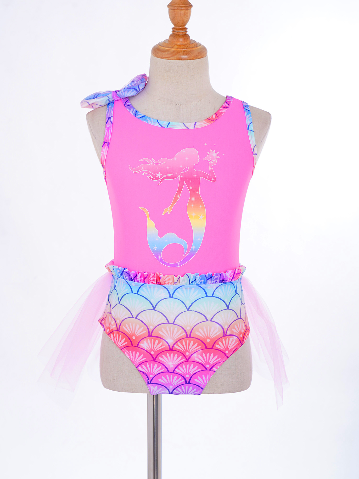 Girls Mermaid Princess Costume – Swimsuit Dress For Halloween & Dress-Up, Includes Necklace & Head Garland