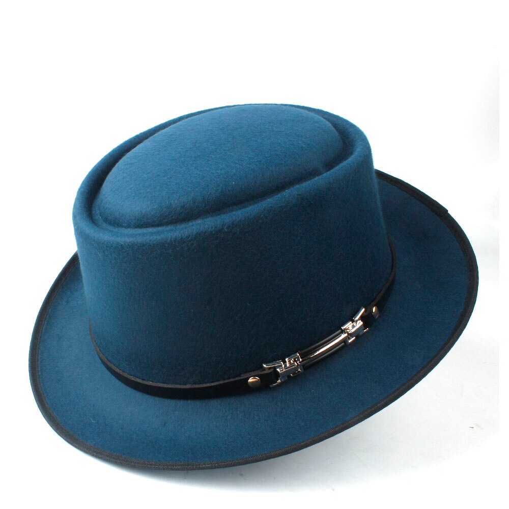 Männer Frauen Wolle Schweinefleisch Kuchen Hütte Mit Leder Gürtel Ich bin Freien Beiläufigen Hütte Panama Kirche Hütte Flache Fedora Jazz Hütte Größe 58CM: Armee Grün