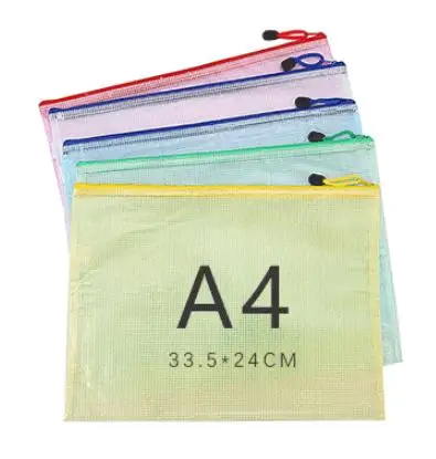 PVC Stationery Storage Bag Folder File Mesh Zipper Pouch A4 A5 A6 B4 B5 A3 B4 Document Bag File Folders School Office Supplies: Blue