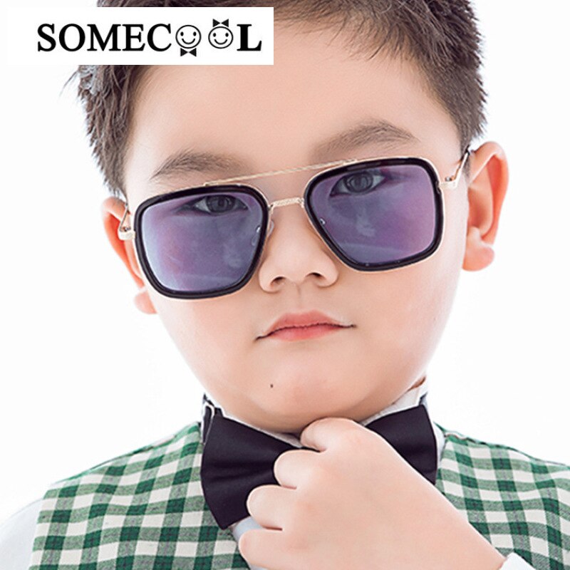 Stijl Iron Man Frame Baby 3-10 Jaar Jongens & Meisjes Zonnebril UV400 Cool Golden Metalen Bril vintage Oculos De Sol N469