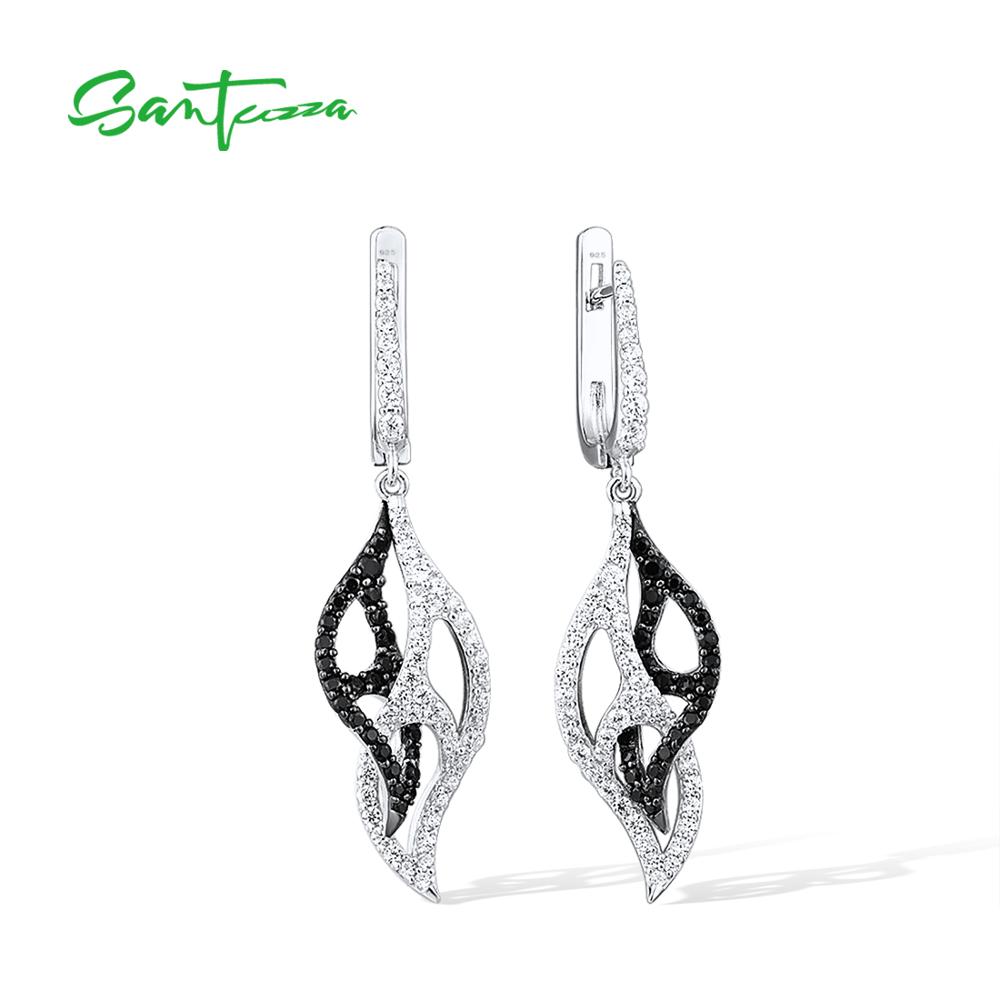 Santuzza Zilveren Oorbellen Voor Vrouw Pure 925 Sterling Zilver Zwarte Spinel Wit Zirconia Verlaat Klassieke Fijne Sieraden