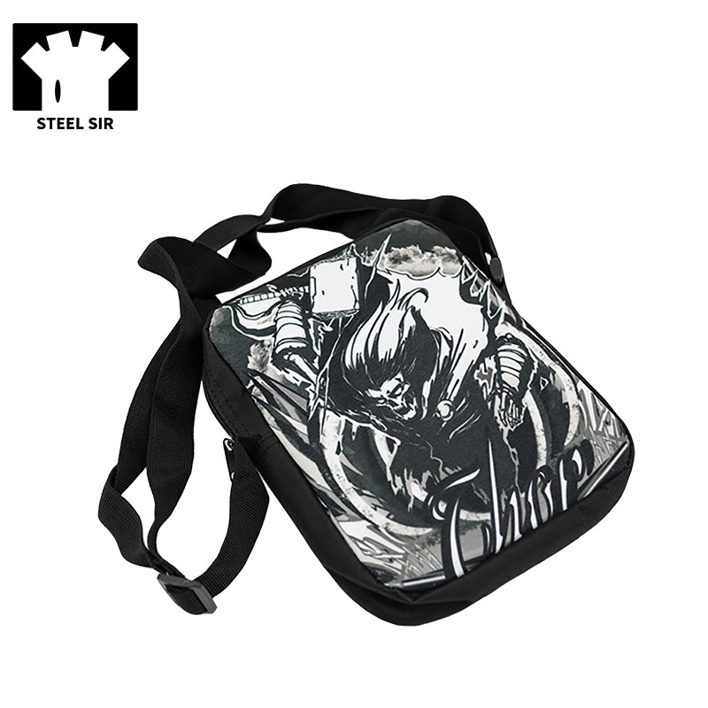 Punk Rock Mens Message Bag Black Canvas Shoulder Bag Casual Handbag Travel Bag: Default Title