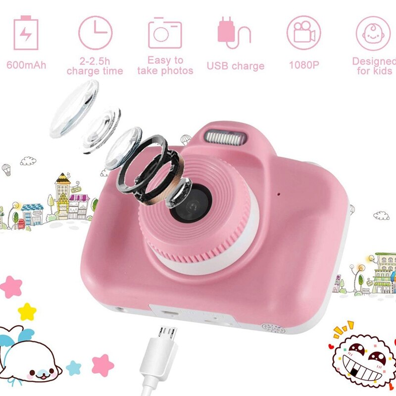 Kids Toys Camera for Girls Mini Cartoon Shockproof Silicone Case Rechargeable Child Camcorder Aged 3-12 Pink Camera(Not In