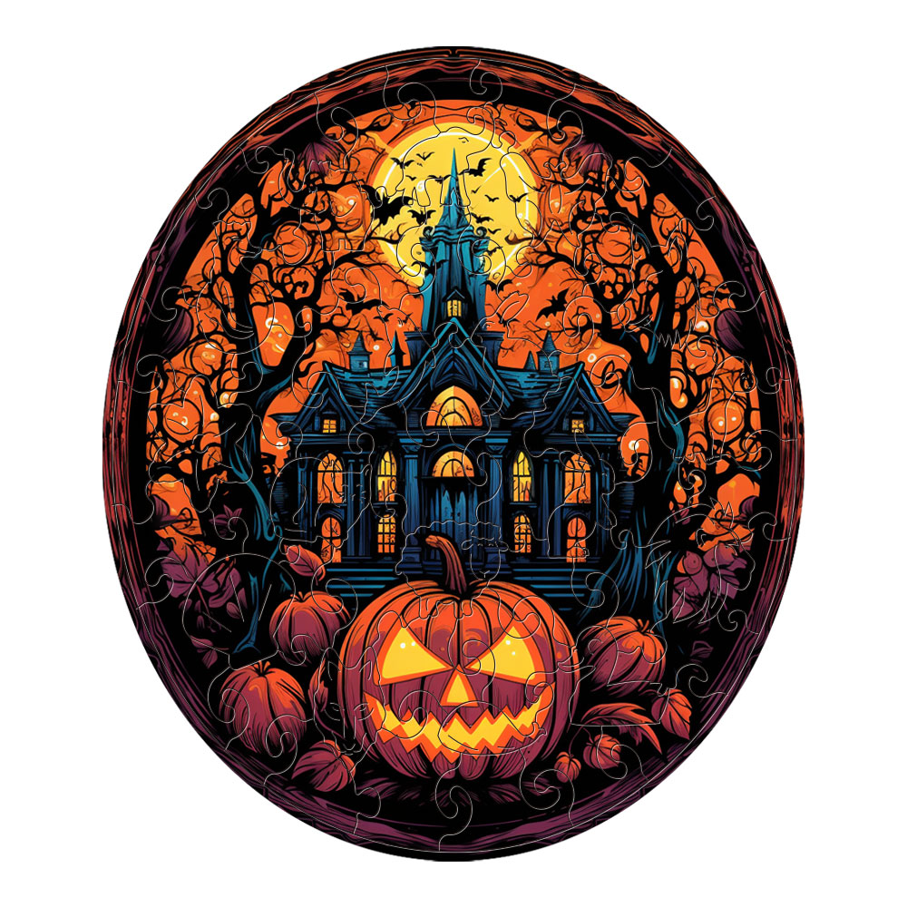 Wooden halloween pumpkin puzzle, personalized 3d-- piece puzzle for adults and children, educational toy, family interactive game: White