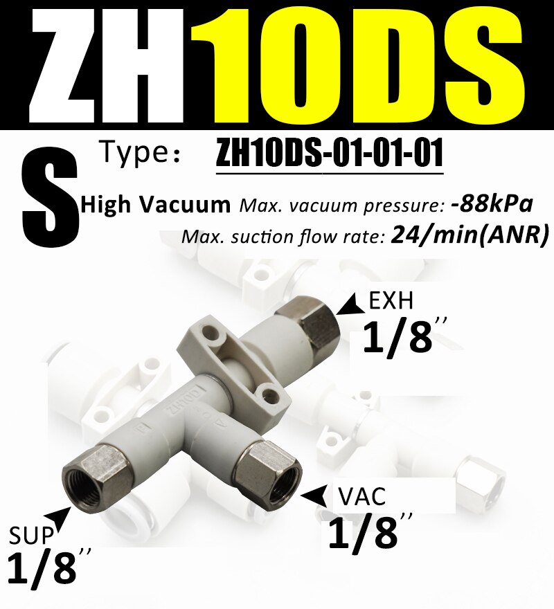 ZH Vacuum pneumatic ejector ZH05DL-06-06-06 pneumatic vacuum generator negative pressure vacuum connector ZH05/07/10/13 DL DS: ZH10DS-01-01-01