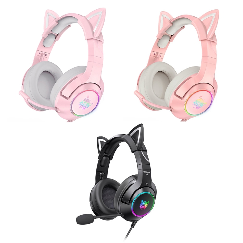 066A LED Light Gaming Headset for PC USB 7.1 Surround Sound Gaming Headphone with Microphone Over-Ear Cat Ears Headset