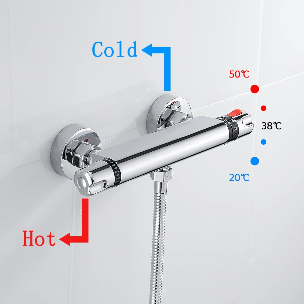 Bathroom Thermostatic Shower Mixing Valves Wall Mount 38℃ Constant Temperature Control Shower Cold Water Mixer Faucet Valve