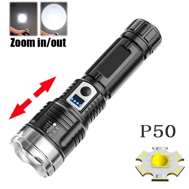 Super Bright LED Flashlight USB Rechargeable Torch Telescopic Zoom Powerful Handlight for Outdoor Explore Emergency Waterproof: Pink
