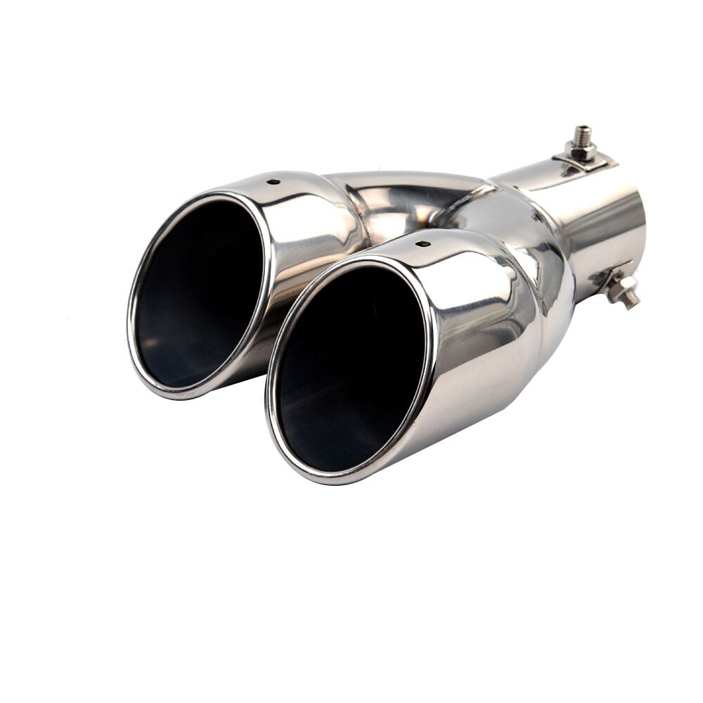 Car Exhaust Pipe Universal Double Outlet Car Muffler Tip Stainless Steel Chrome End Trim Modified Tail Throat Liner Pipe 63mm