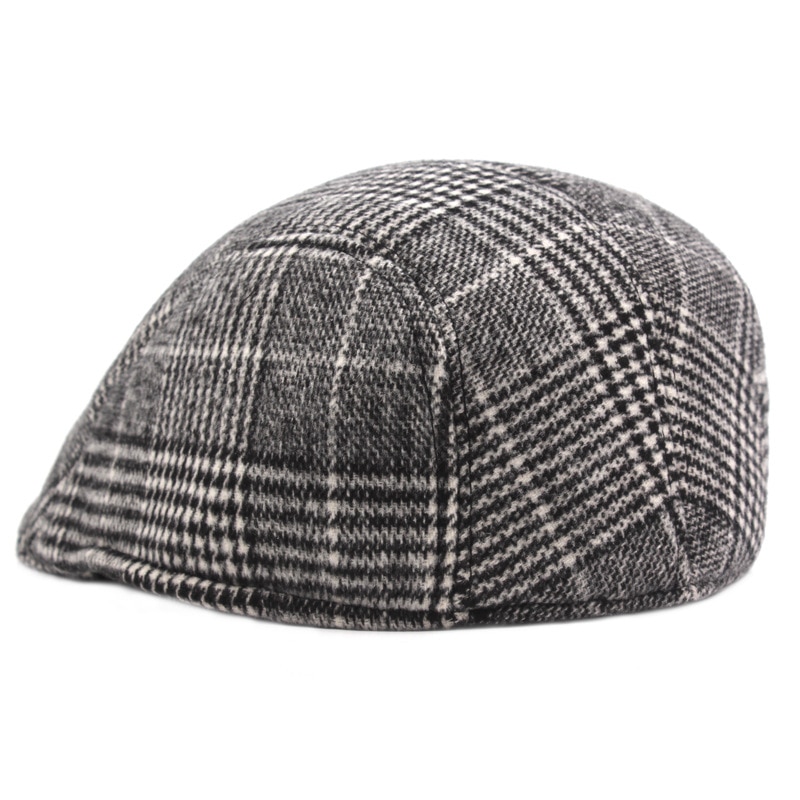 SLECKTON Cotton Hats Plaid Hats Beret Peaked Cap Tweed Casual Newsboy Cap Retro Flat Cap Herringbone Winter Hats for Men