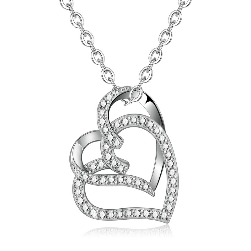 EUDORA 925 Sterling Silver Nterlocking Hearts Clear CZ Pendant Necklace Celtic Mother's Knots Charms For Women Jewelry CYD313: Silver