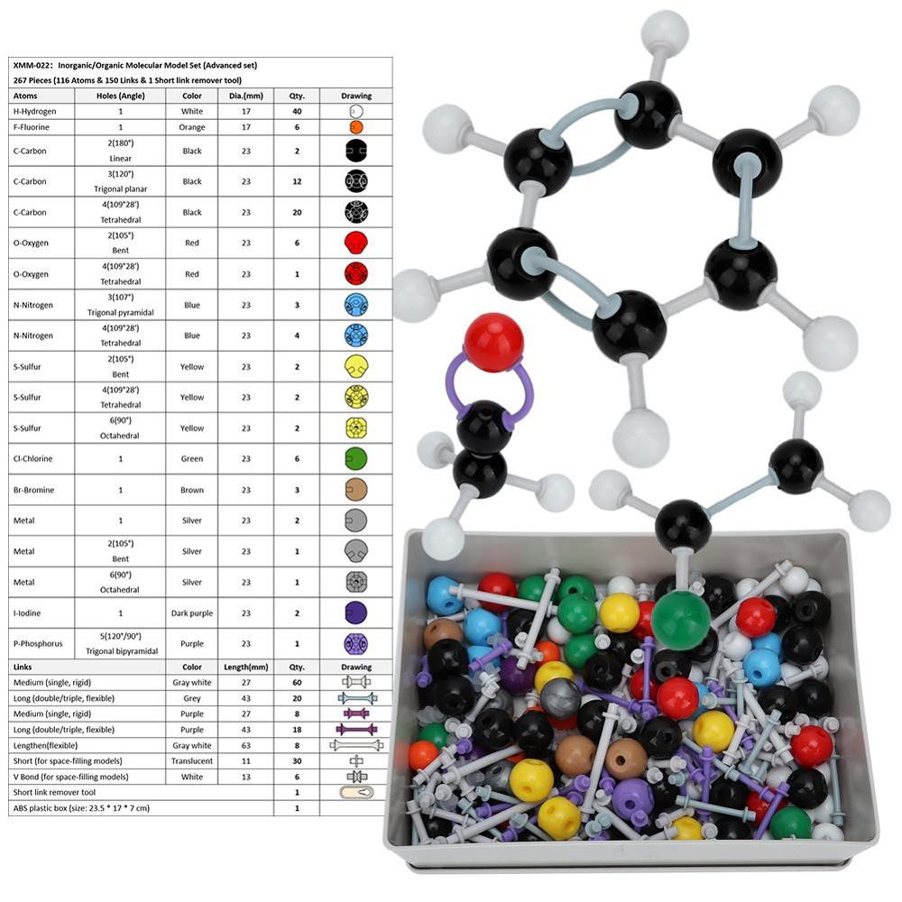 267 Pcs Molecular Organic Inorganic Structure Kit Atom Link Model Set for Student Teacher Atom Model