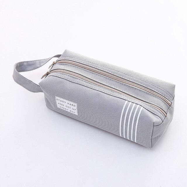 Large Capacity Pencil Cases Bag Zipper Solid Color Canvas School Student School Supplies Stationery Storage Bag 05176: Gray
