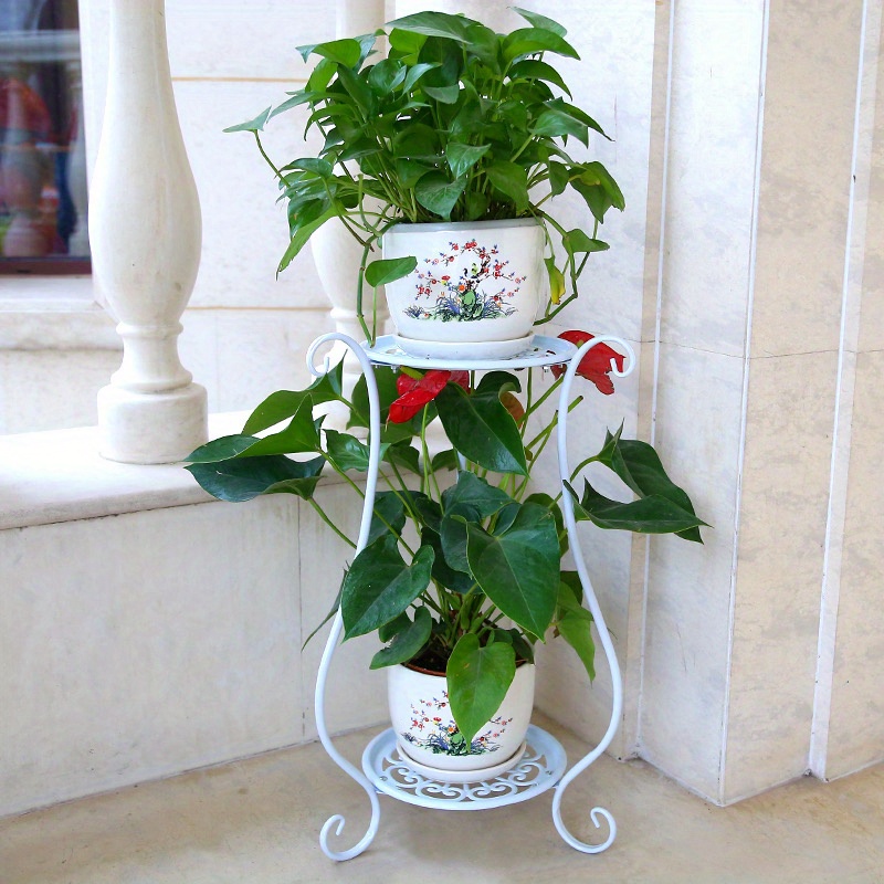 Mehrstöckiger Blumentopfständer für Innen und Außen mit Ablage, Freistehender Blumenständer Ich bin Europäischen Stil für Wohnzimmer und Balkon: WEISS