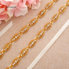 Diamond Gold Steentjes Wedding Riem Handgemaakte Crystal Sash Dunne Bruids Riem Voor Trouwjurk J179G