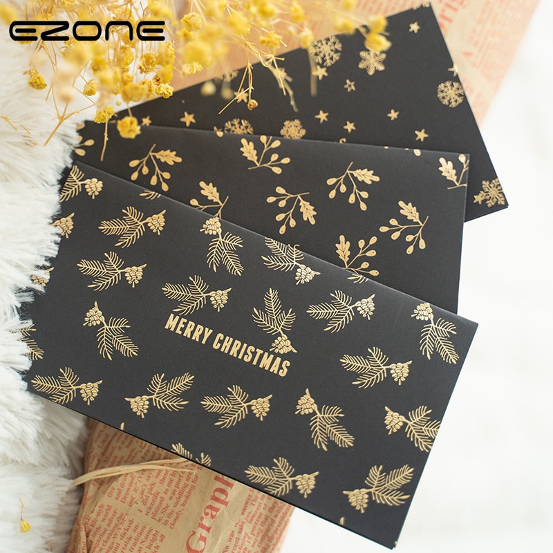 EZONE Kerst Wenskaart + Envelop Card Black Envelop Cadeau Envelop Gedrukt Kerstboom/Sneeuw/Ginkgo Blad patroon