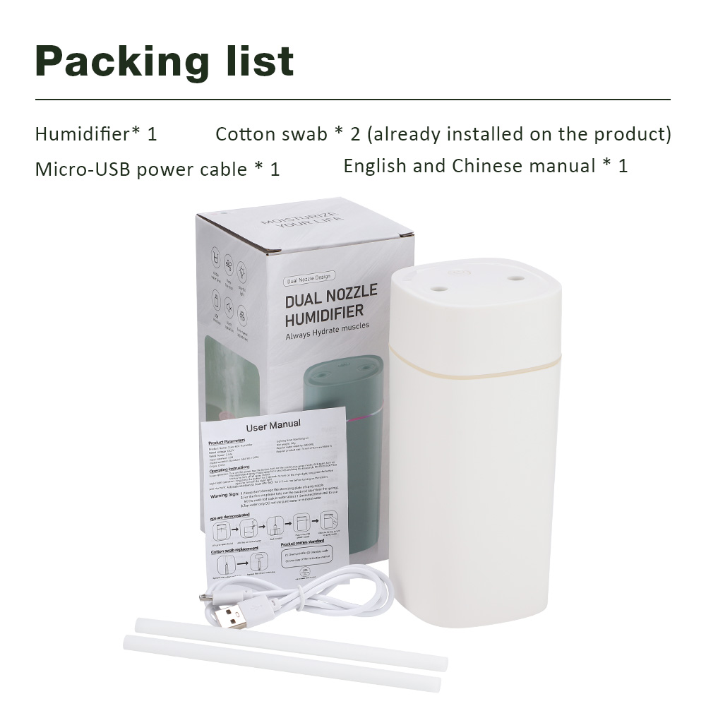 Luchtbevochtiger Dubbele Spray Port Essentiële Olie Aromatherapie Luchtbevochtiger Mute Verstuiver Kleurrijke Verlichting Voor Thuiskantoor Auto 600ML: Default Title