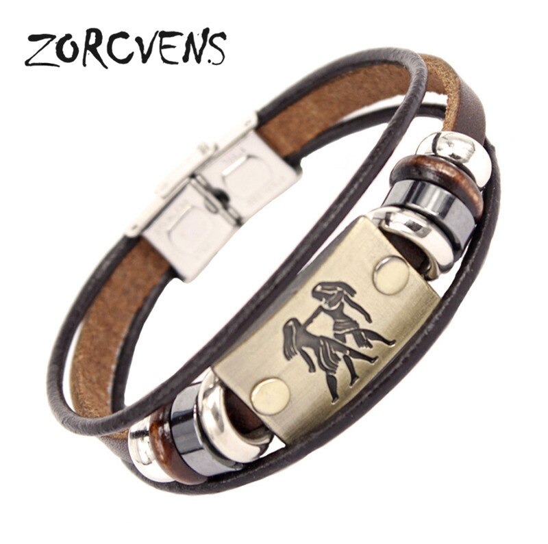ZORCVENS 2020 di Nuovo Modo di 12 Constellation Segni Bracciali Braccialetti In Acciaio Inox Braccialetto di Cuoio per Gli Uomini: 80617