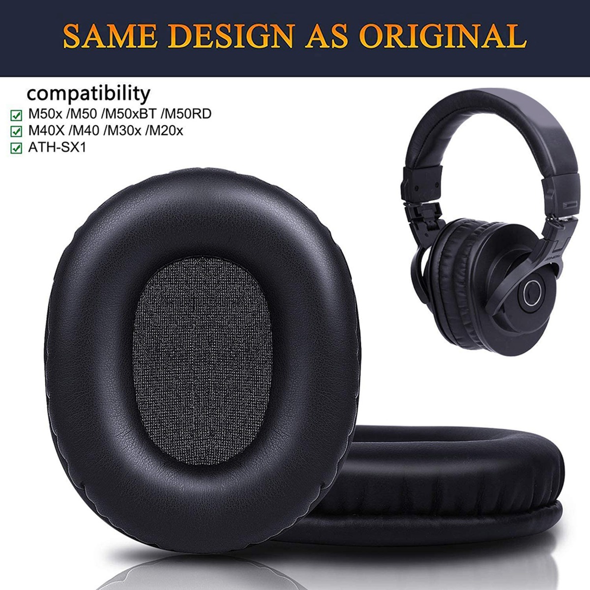 M50X Ersatz Ohrpolster Kompatibel mit Audio Technica ATH M50 M50X M50XBT M50RD M40X M30X M20X MSR7 SX1 Kopfhörer