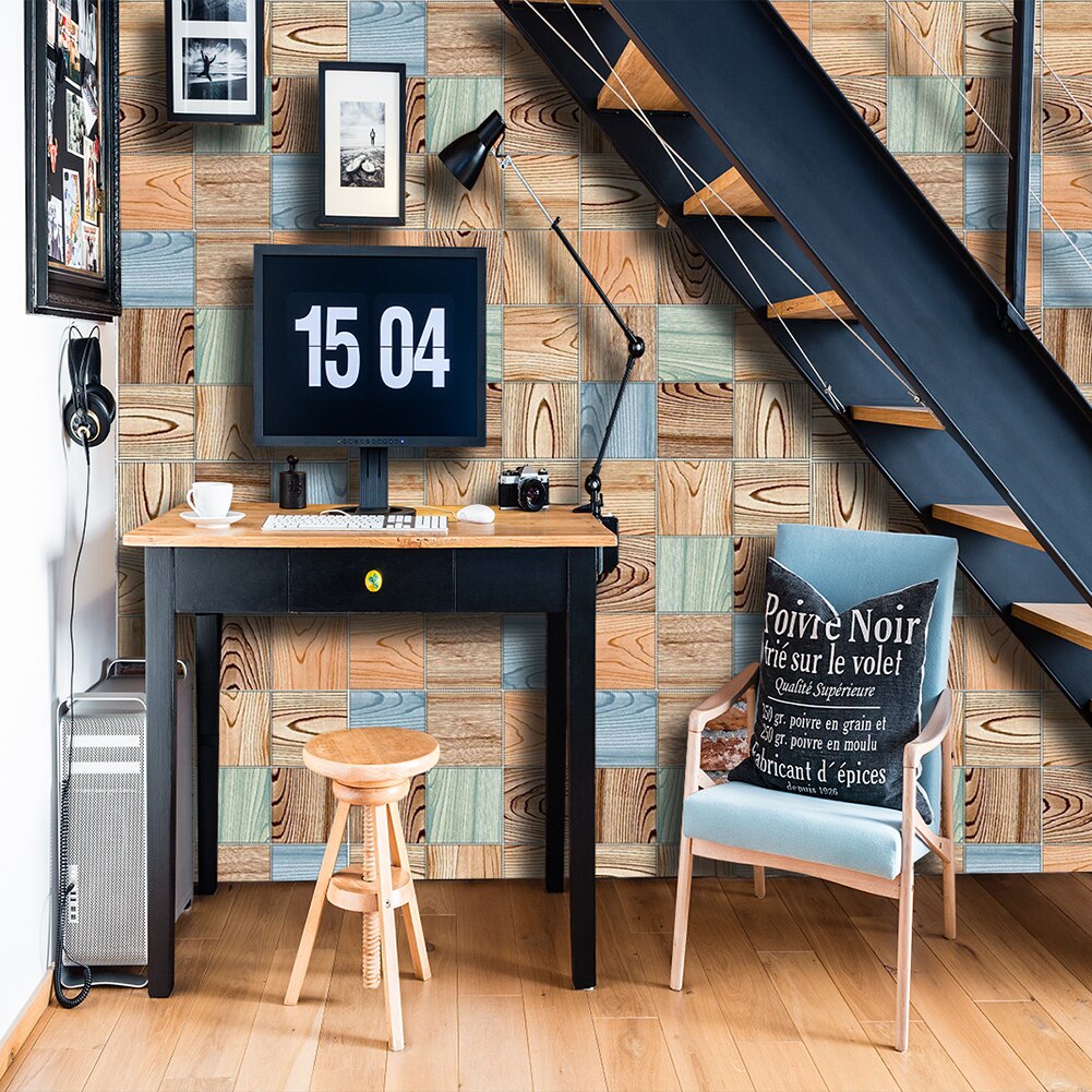 Wood Pattern Wall Tile Stickers Waterproof Retro Pattern Tile Floor Stair Sticker Bathroom Kitchen Decoration