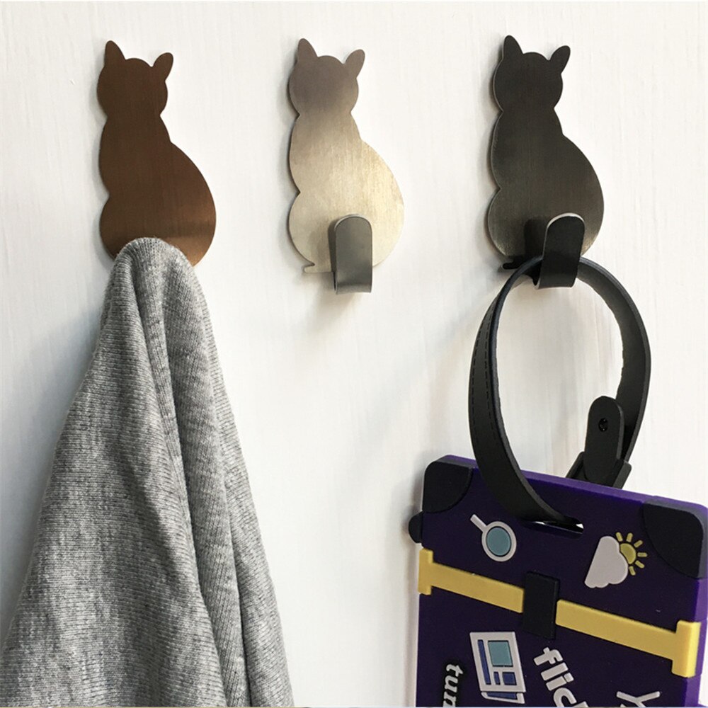 2 Stuks Zelfklevende Haken Mooie Kat Patroon Huis Keuken Muur Deur Haak Hanger Stok Rek Muur Opknoping Kleding Handdoek rekken
