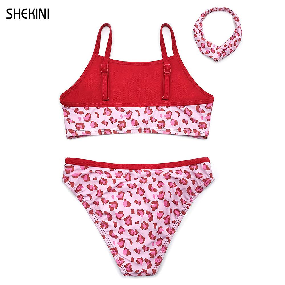 SHEKINI-bañadores de dos piezas para niñas, traje de baño con volantes para adolescentes, conjunto de Bikini con estampado de leopardo para playa