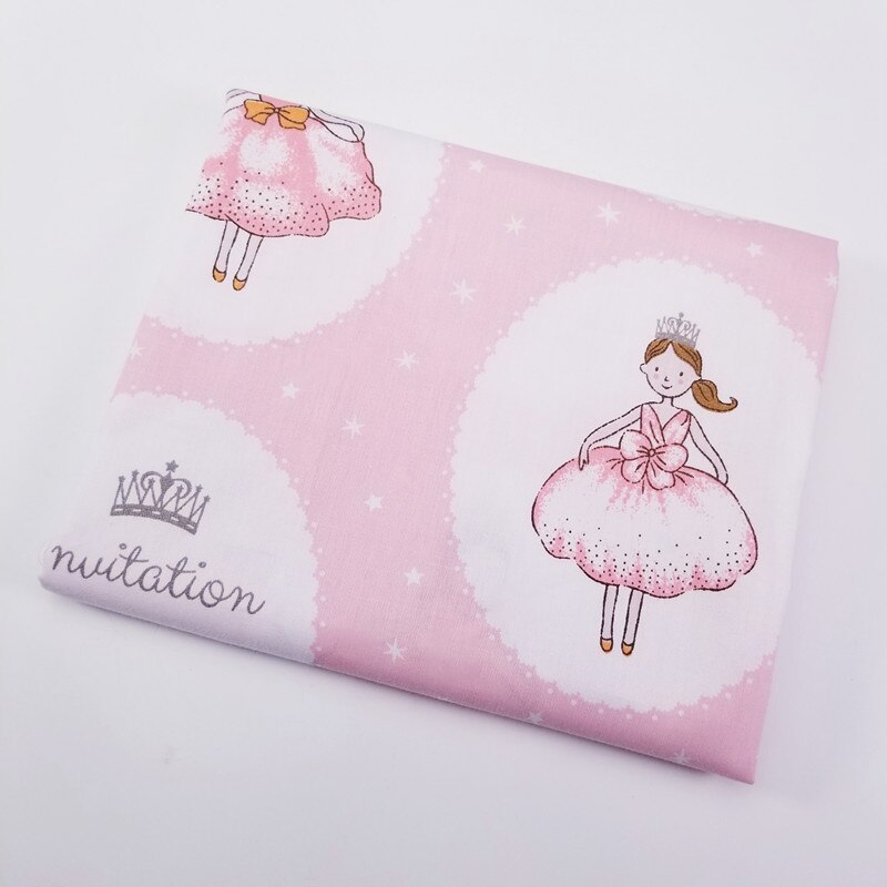 100% Cotton Twill Fabric Princess Crown Print Patchwork Cloth Hand-Sewn Quilted Baby Dormitory Sheets Comfortable Cotton Fabric