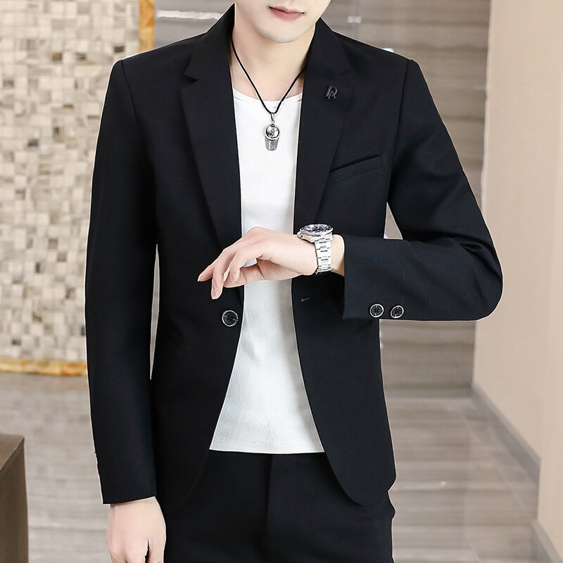 Men's casual small suit jacket Korean version slim student single suit business suit will be western men's clothing: black / XXL  58-67.5kg