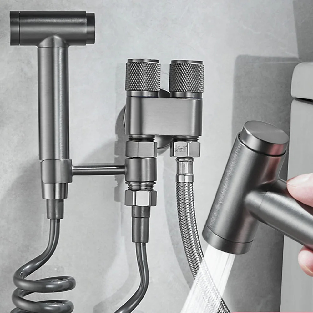 Toilet Bidet Sprayer Triangle Valve 1 In Two Double Control Faucet G1/2 Rotary Switch Shower Head Washer Washing Machine Valve