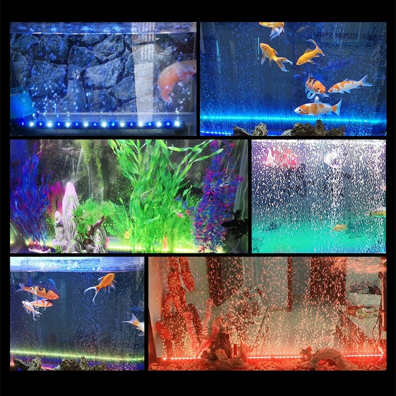 Luces LED impermeables para acuario, tira de luces de colores con burbujas, 15/26/36 CM, enchufe europeo y estadounidense, decoración para peceras