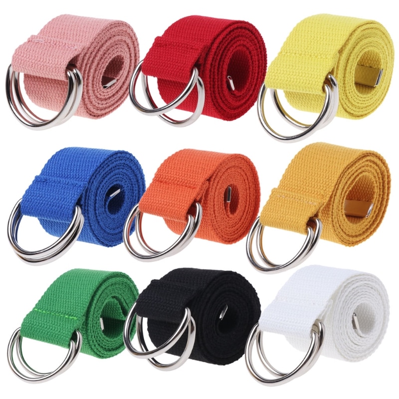 Double boucle d'anneau ceinture toile couleur unie | Pour adolescents garçons et filles étudiants