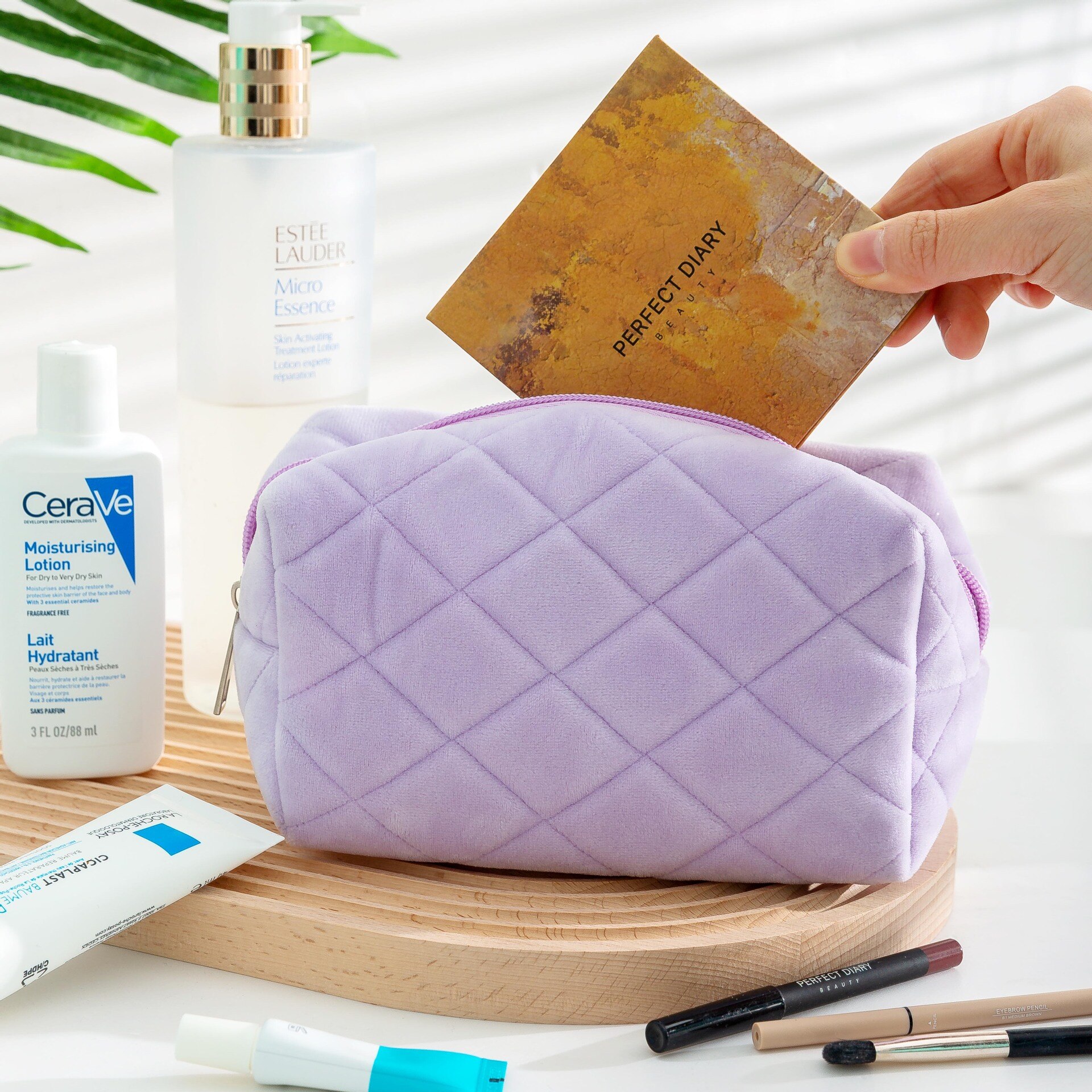 Custodia cosmetica in velluto borsa per cuscino morbida di grande capacità borsa per custodia portatile per ragazze custodia per matita per studenti griglia per cancelleria