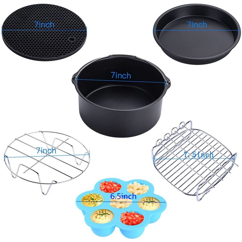 6Pcs Air Fryer Accessories for Gowise Phillips and Cozyna, Fit All 3.7QT - 5.3QT with 7 Inch Diameter