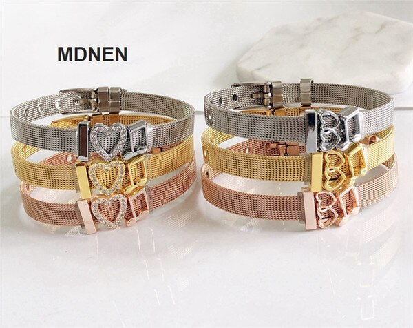 Rvs Keeper Mesh Armband met 3 pcs "I LOVE MUSIC" Slide Charms, Keeper Armbanden, DIY Sieraden