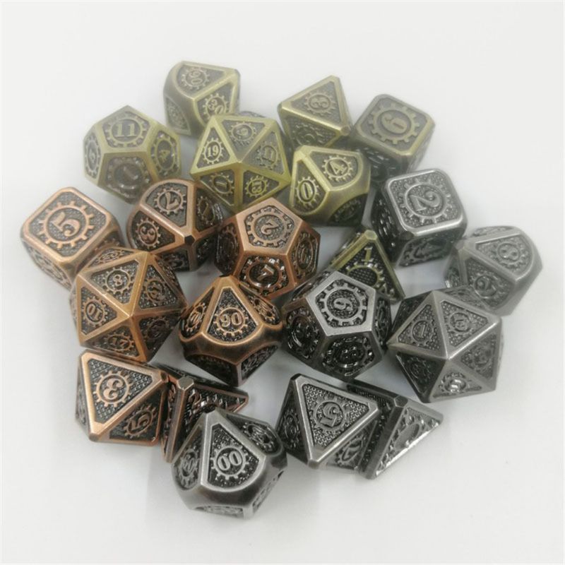 Metal Dice 7 Stks/set Rpg Dobbelstenen D & D Board Game Magic Props D4 D6 D8 D10 D12 D20 d25 19