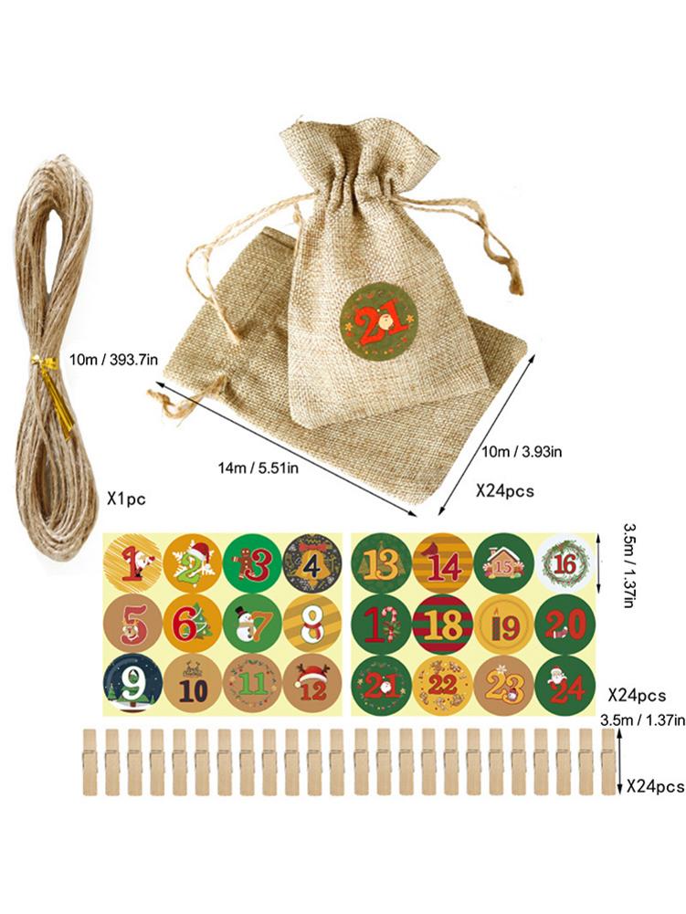 Advent Calendar Bags Set 24 Days Burlap Advent Calendar Drawstring Bags DIY Christmas Embellishments With Clips