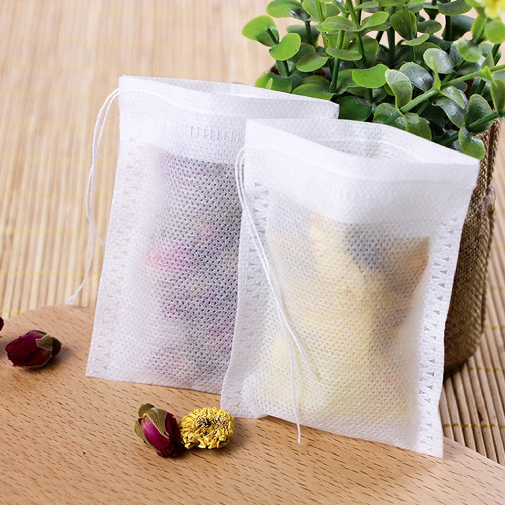 Sachet de thé en tissu Non tissé, 100 pièces, avec ficelle, thermoscellé, infuseur à thé, filtre à café et à épices, passoire, outil de brassage de bière en maille