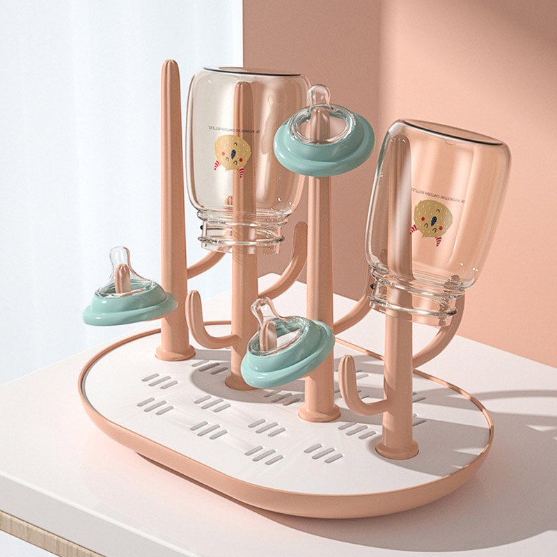 Multifunctional Baby Tree Shaped Bottle Drying Rack Baby Feeding Bottle Drain Rack Baby Bottle Holder Feeding Stuff: pink