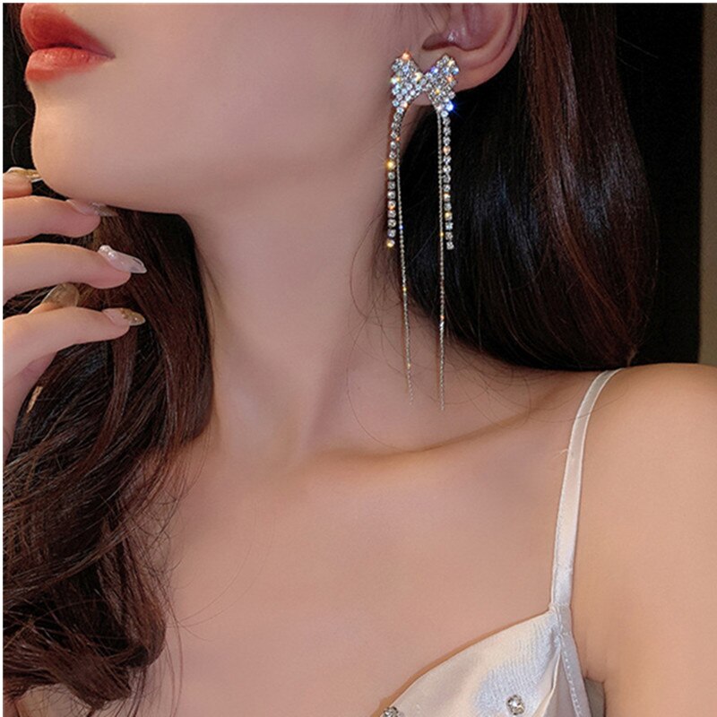 Moda pequena arco bowknot pingentes brincos feminino strass carreira escritório geometria brilhando brincos jóias coreano charme