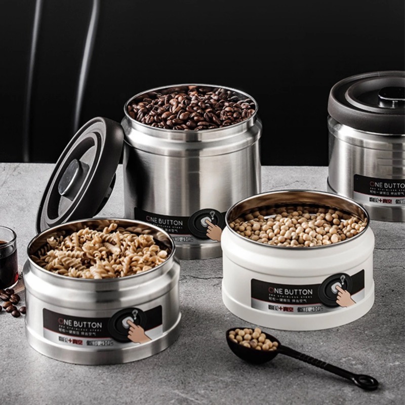 1100/1600 ml Koffieboon Vacuüm Verzegelde Tank Roestvrij Staal Vacuüm Opbergdoos Druk Type Koffiebonen Thee Verzegelde Kan keuken Gebruik