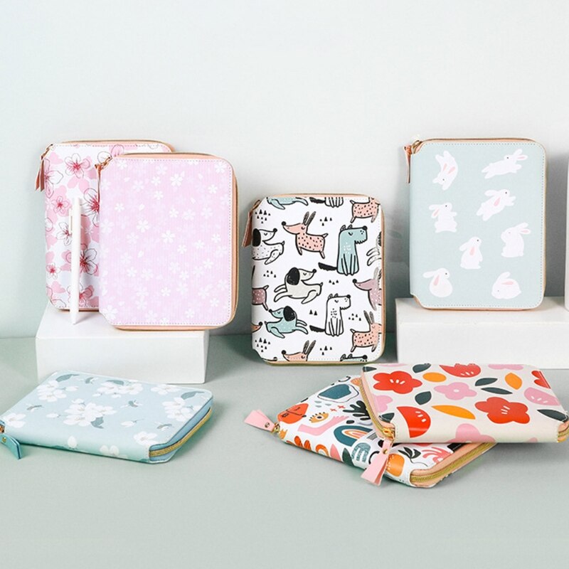 Cartoon Flower B6 Zipper Notebook Notepad with Pen Set Leather Planner Diary Journal Agenda Stationery