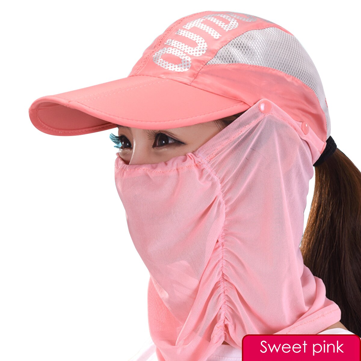 Women Foldable Sun Protect Baseball Cap With Removable Neck Faces Flap Cover Suitable For Outdoor Activity Farming Travel Hiking: Pink