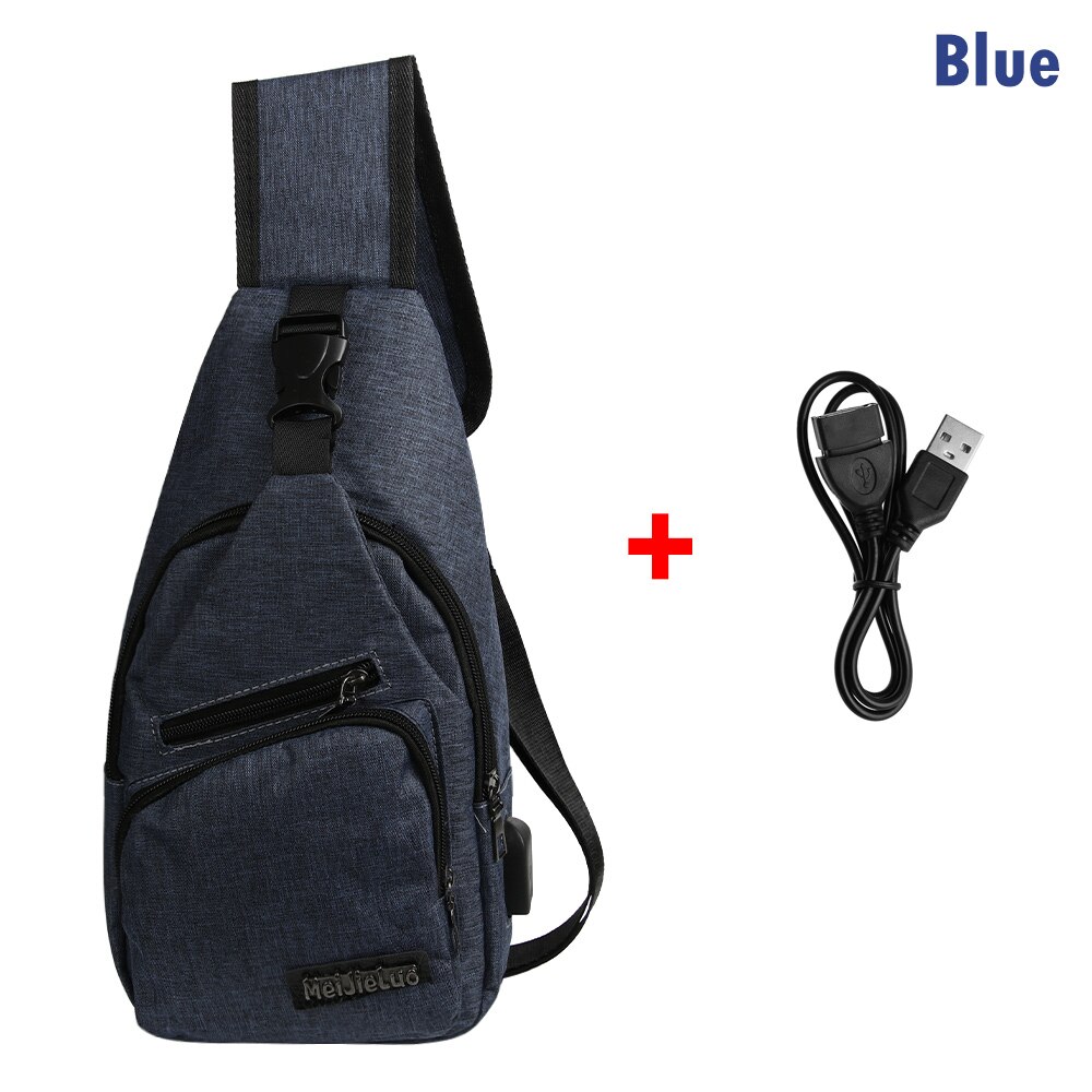 Large Capacity Shoulder Bags Casual Outdoor Travel USB Charging Port Sling Bag Chest Pack Crossbody Bag: blue